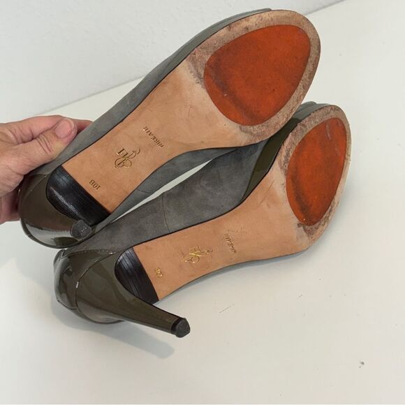 Cole Haan Gray Suede & Patent Leather Platform Peep Toe Heels 10 - Picture 8 of 10
